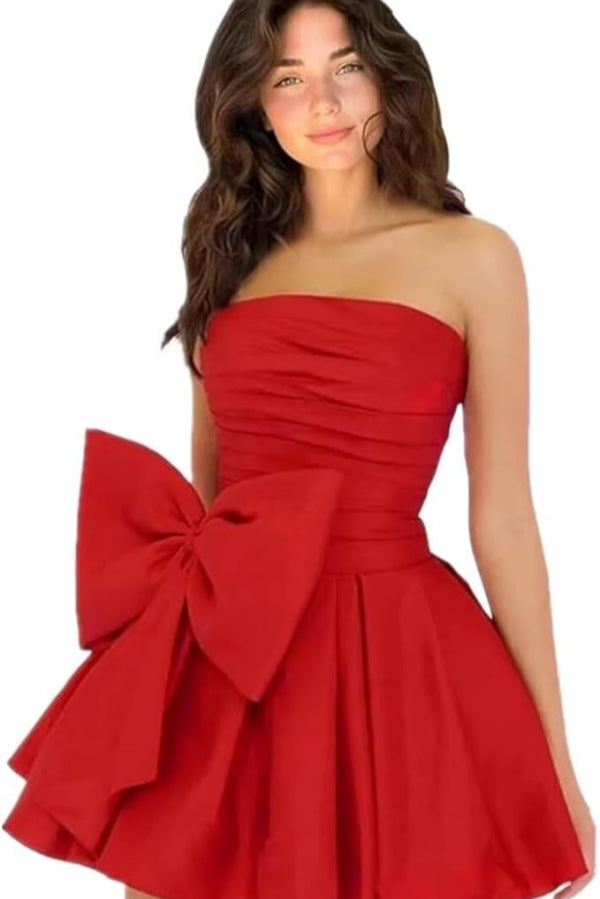 Simple Sleeveless Ruched Mini Homecoming Dress with Bow, Perfect for Any Party BM bride