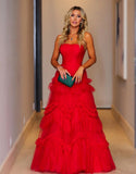 Romantic A-Line Strapless Ruffled Tulle Prom Dress BM bride