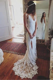 BMbride Romantic Boho Deep U Neck Backless Lace Pretty Mermaid Elegant Wedding Dresses BMbride