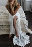 BMbride Romantic Boho Deep U Neck Backless Lace Pretty Mermaid Elegant Wedding Dresses BMbride