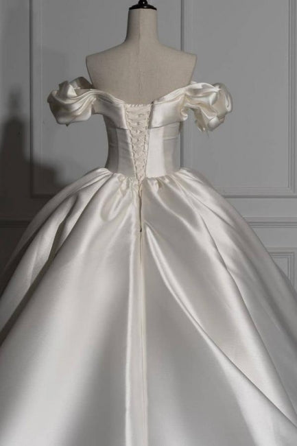 BMbride Romantic Off-the-shoulder Ball Gown Satin Wedding Dresses BMbride
