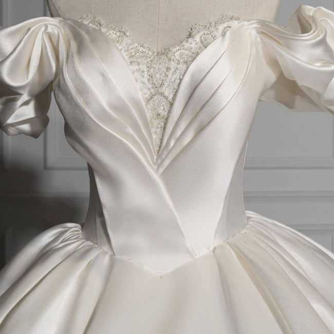 BMbride Romantic Off-the-shoulder Ball Gown Satin Wedding Dresses BMbride