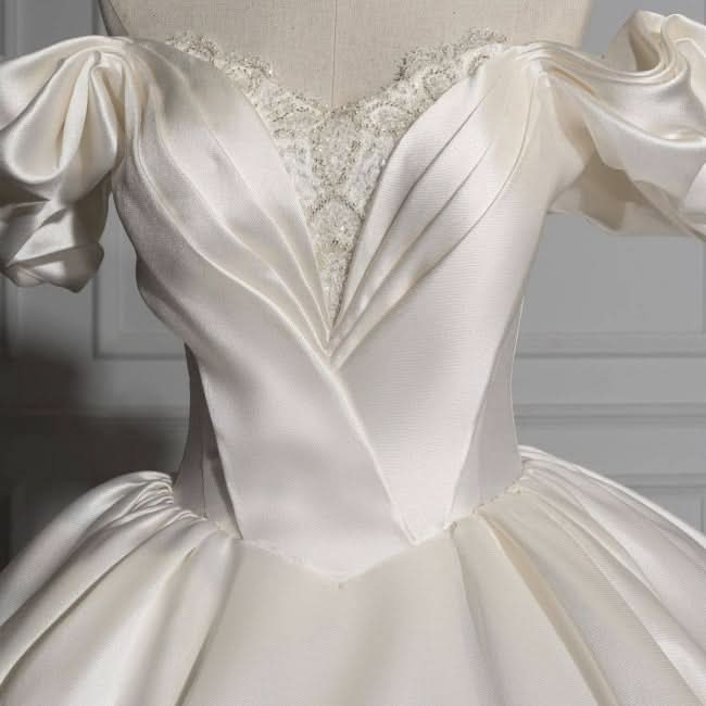 BMbride Romantic Off-the-shoulder Ball Gown Satin Wedding Dresses BMbride