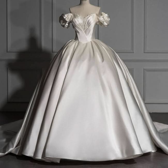 BMbride Romantic Off-the-shoulder Ball Gown Satin Wedding Dresses BMbride