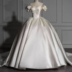 BMbride Romantic Off-the-shoulder Ball Gown Satin Wedding Dresses BMbride