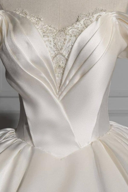 BMbride Romantic Off-the-shoulder Ball Gown Satin Wedding Dresses BMbride