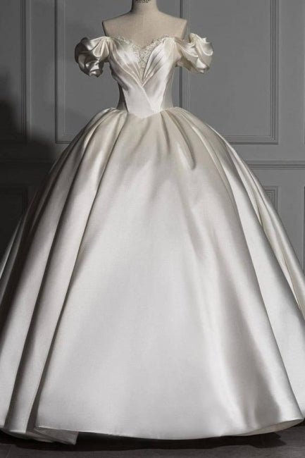 BMbride Romantic Off-the-shoulder Ball Gown Satin Wedding Dresses BMbride