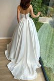 BMbride Romantic Spaghetti Straps White Lace Appliques Aline Wedding Dress Sleeveless Bridal Dress with Train BMbride