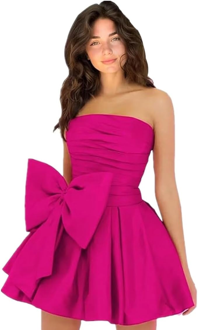 Simple Sleeveless Ruched Mini Homecoming Dress with Bow, Perfect for Any Party BM bride