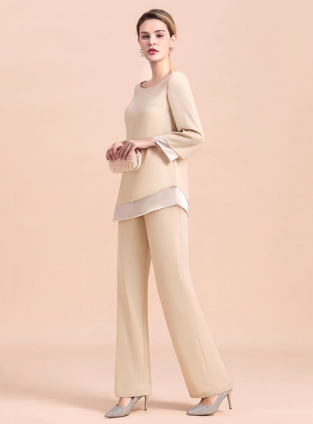 Round-Neck Long Sleeves Chiffon Jumpsuit BMbride