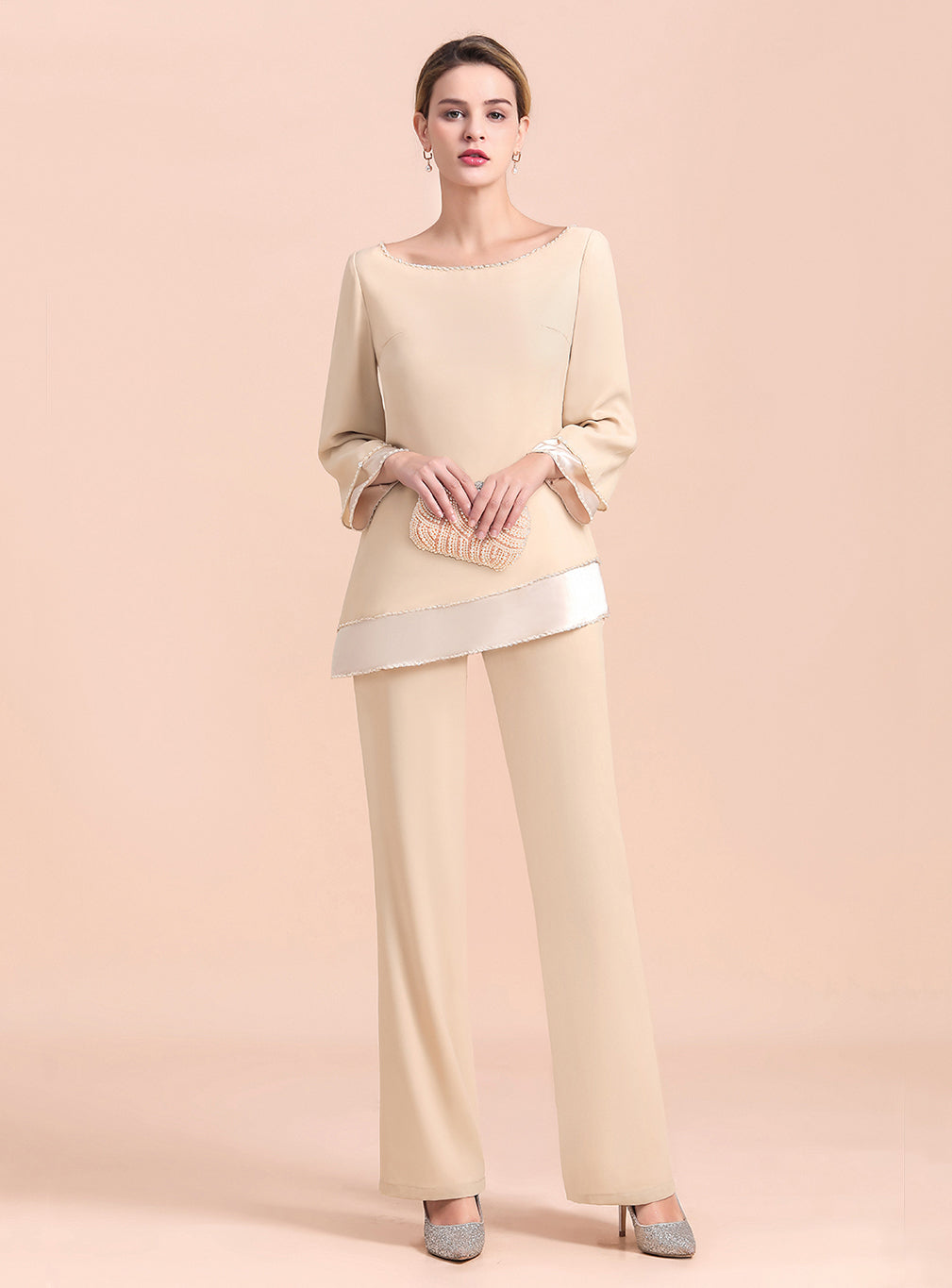 Round-Neck Long Sleeves Chiffon Jumpsuit BMbride