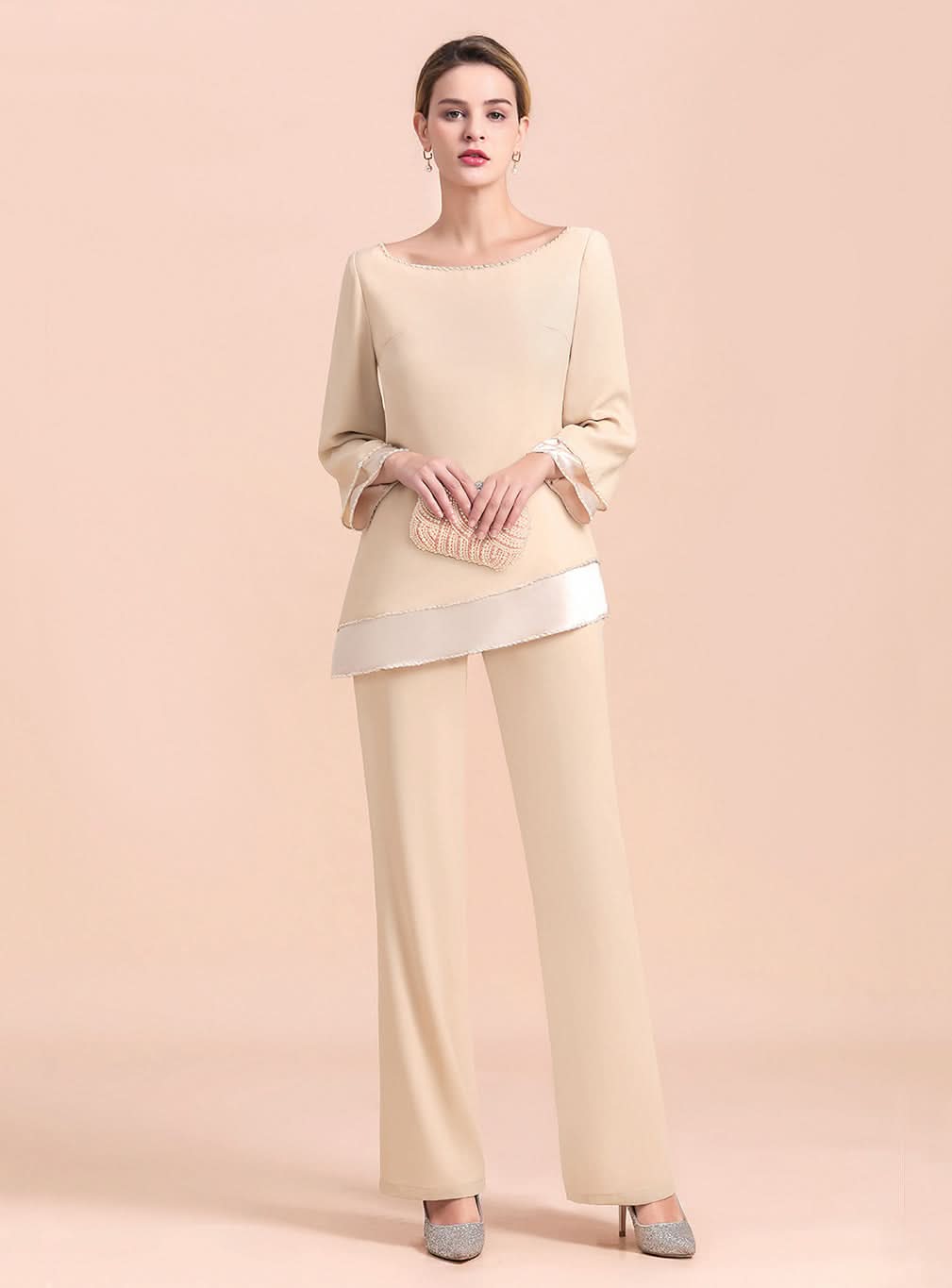 Round-Neck Long Sleeves Chiffon Jumpsuit BMbride