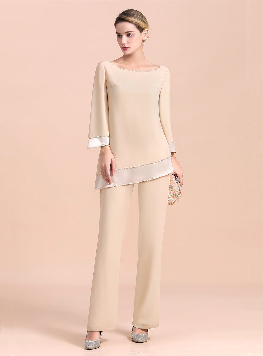 Round-Neck Long Sleeves Chiffon Jumpsuit BMbride