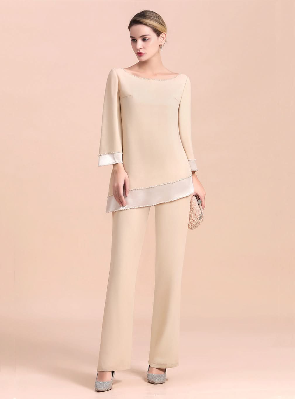 Round-Neck Long Sleeves Chiffon Jumpsuit BMbride