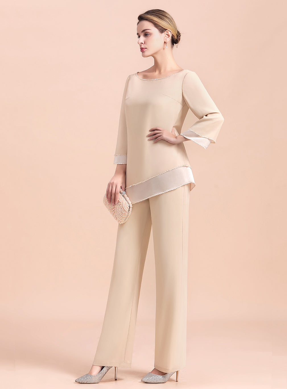Round-Neck Long Sleeves Chiffon Jumpsuit BMbride