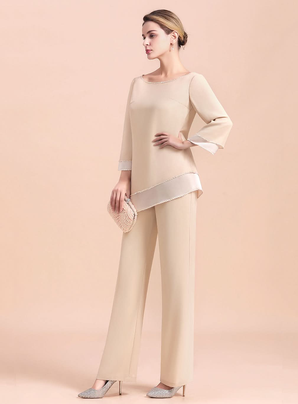 Round-Neck Long Sleeves Chiffon Jumpsuit BMbride