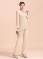 Round-Neck Long Sleeves Chiffon Jumpsuit BMbride