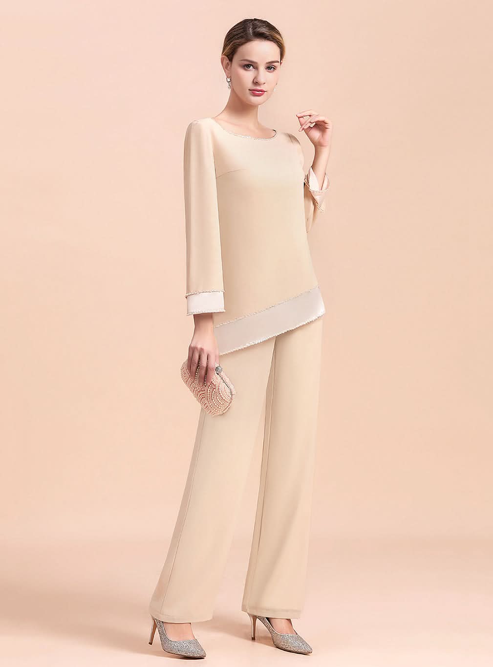 Round-Neck Long Sleeves Chiffon Jumpsuit BMbride