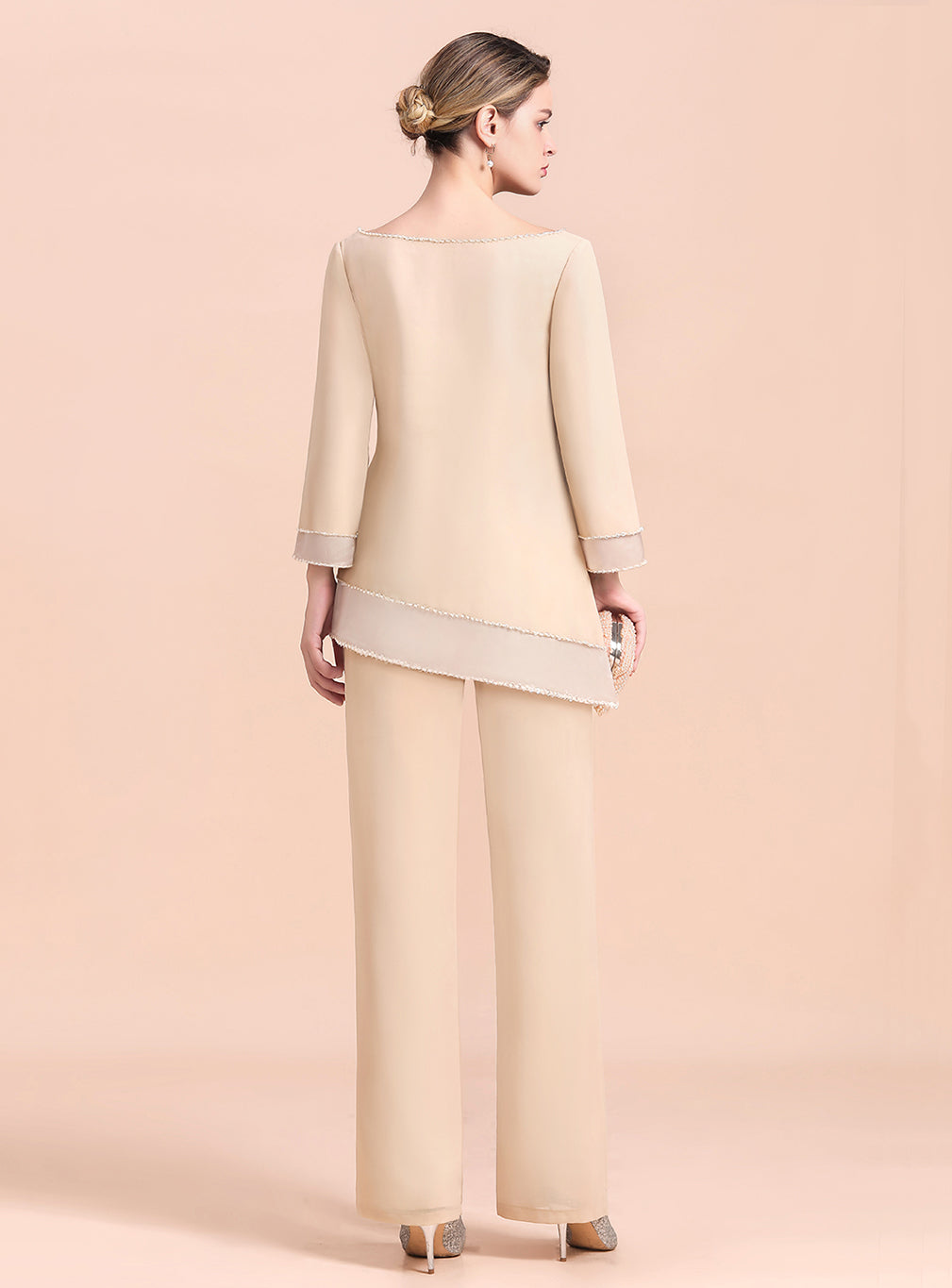 Round-Neck Long Sleeves Chiffon Jumpsuit BMbride