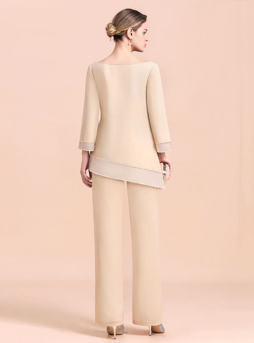 Round-Neck Long Sleeves Chiffon Jumpsuit BMbride