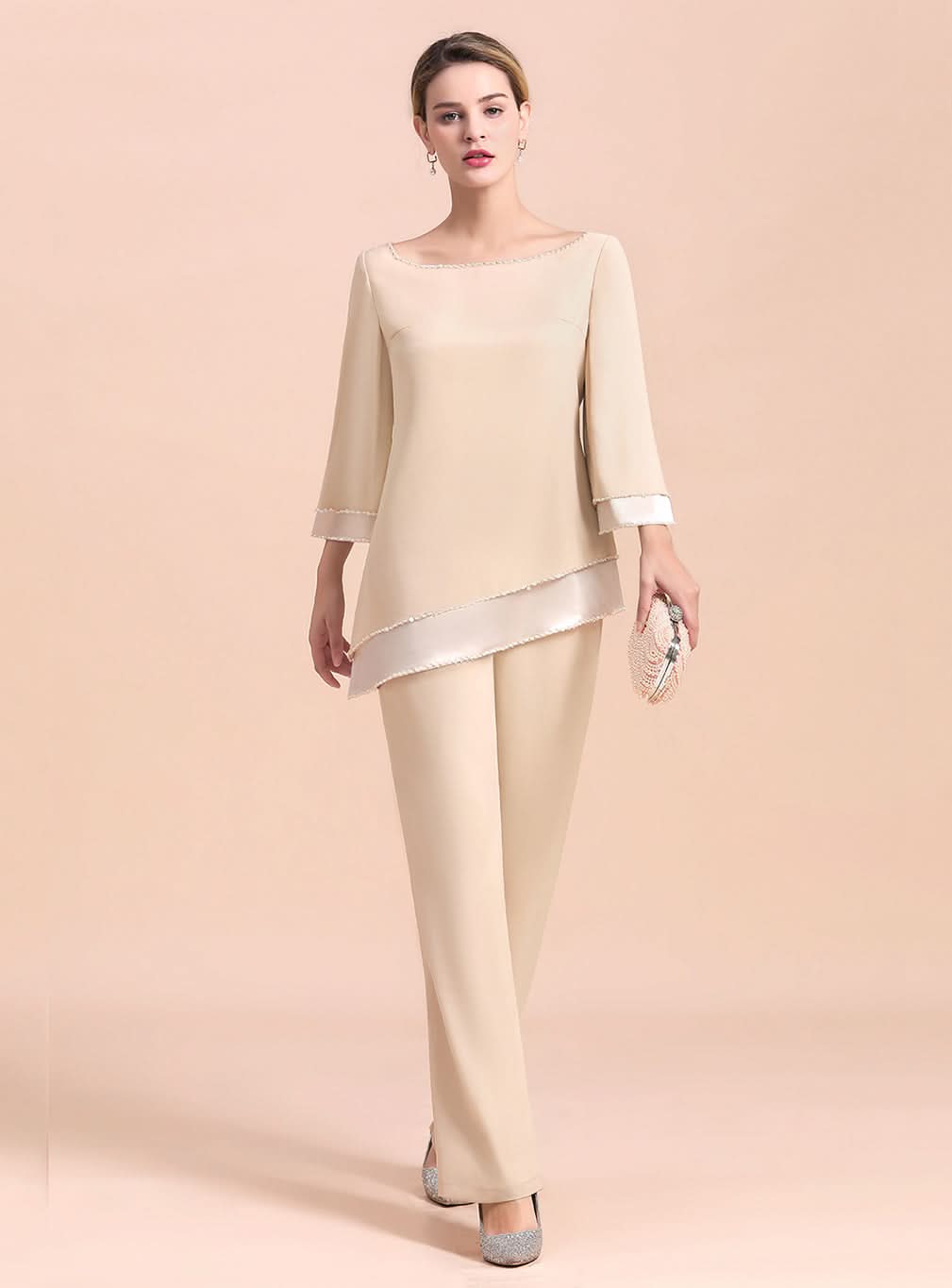 Round-Neck Long Sleeves Chiffon Jumpsuit BMbride
