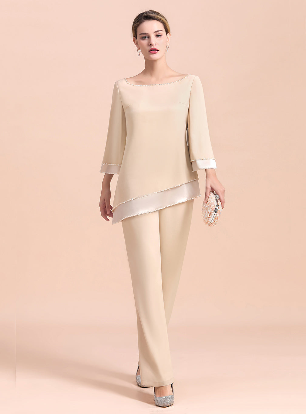 Round-Neck Long Sleeves Chiffon Jumpsuit BMbride