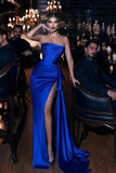 BMbride Royal Blue Long Simple Split Mermaid Prom Dresses BMbride
