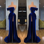 BMbride Royal Blue Off-the-shoulder Long Prom Evening Dress with Split BMbride