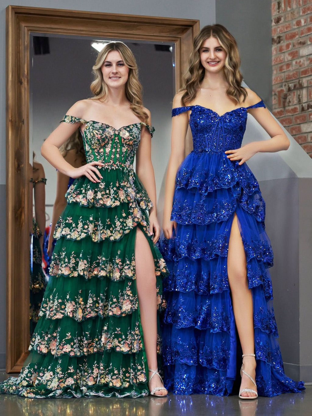Regal Royal Blue Princess A-Line Off-the-Shoulder Corset Prom Dress with Lace Ruffles BM bride