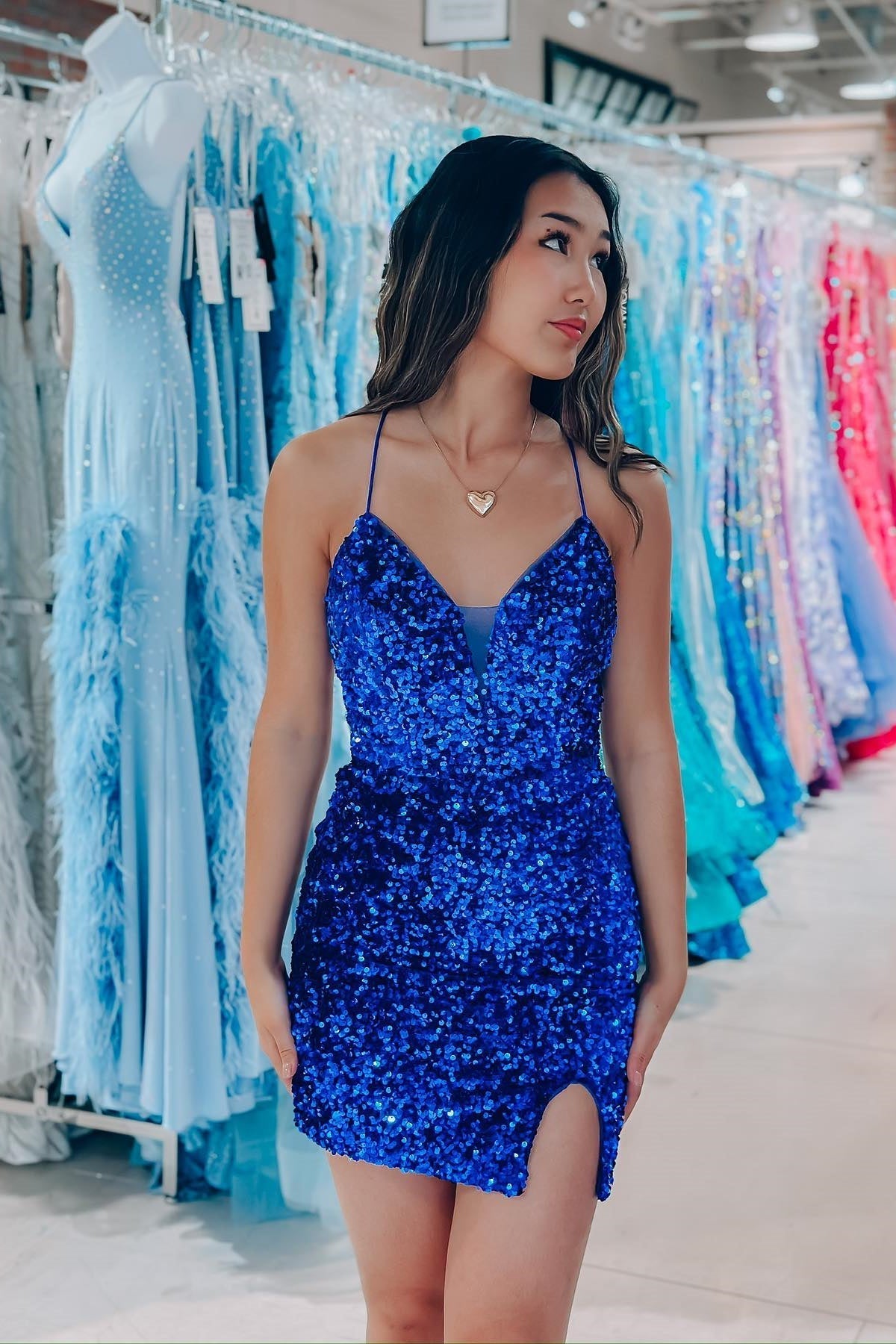 Royal Blue Sheath Sequins Lace-Up Homecoming Dress BM bride