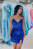 Royal Blue Sheath Sequins Lace-Up Homecoming Dress BM bride