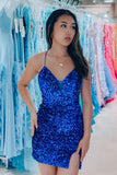 Royal Blue Sheath Sequins Lace-Up Homecoming Dress BM bride
