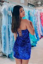 Royal Blue Sheath Sequins Lace-Up Homecoming Dress BM bride