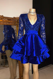 BMbride Royal Blue V-neck Long Sleeves Knee Length A-line Party Party Dresses BMbride