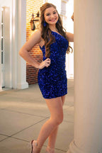 Glamorous One-Shoulder Sequined Sheath Homecoming Dress BM bride