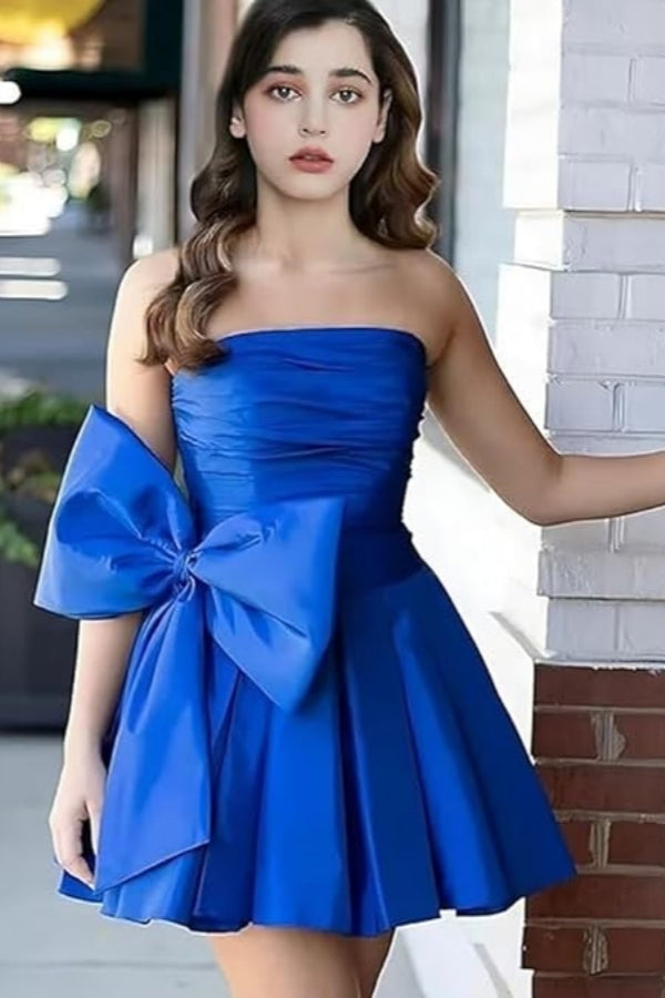 Simple Sleeveless Ruched Mini Homecoming Dress with Bow, Perfect for Any Party BM bride