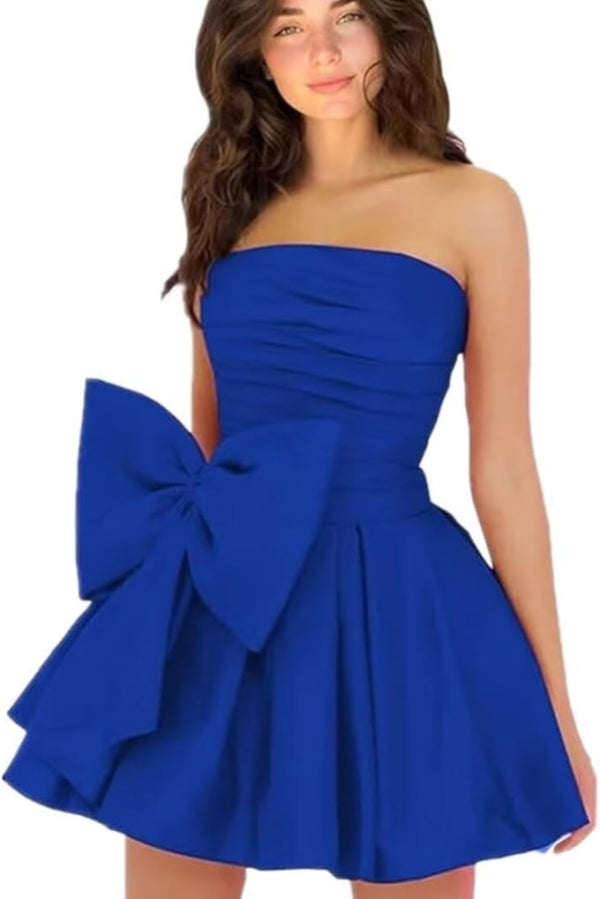Simple Sleeveless Ruched Mini Homecoming Dress with Bow, Perfect for Any Party BM bride