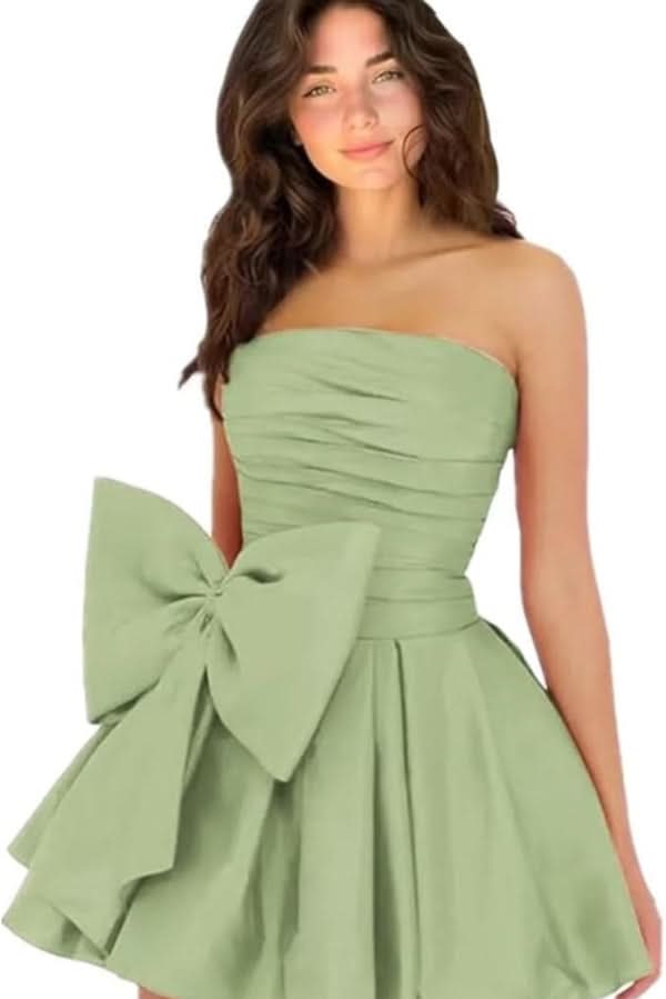 Simple Sleeveless Ruched Mini Homecoming Dress with Bow, Perfect for Any Party BM bride