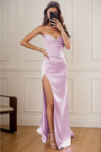 Satin Prom Dresses for Women Long 2025 Spaghetti Straps Mermaid Formal Evening Party Gown with Slit - Bmbride