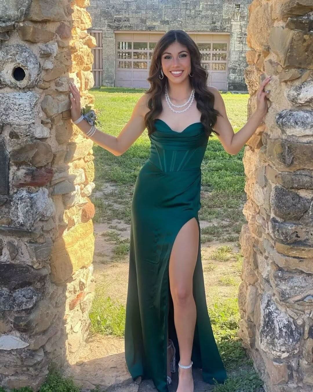 Satin Prom Dresses for Women Long 2025 Spaghetti Straps Mermaid Formal Evening Party Gown with Slit - Bmbride