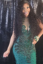 BMbride Saxy Long V-neck Sleeveless Mermaid Prom Dress With Beading BMbride