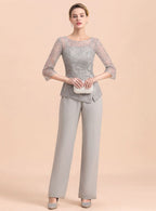 Scoop 3/4 Sleeves Lace Chiffon Jumpsuit BMbride