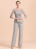 Scoop 3/4 Sleeves Lace Chiffon Jumpsuit BMbride