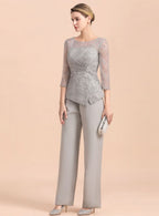 Scoop 3/4 Sleeves Lace Chiffon Jumpsuit BMbride