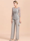 Scoop 3/4 Sleeves Lace Chiffon Jumpsuit BMbride