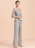 Scoop 3/4 Sleeves Lace Chiffon Jumpsuit BMbride