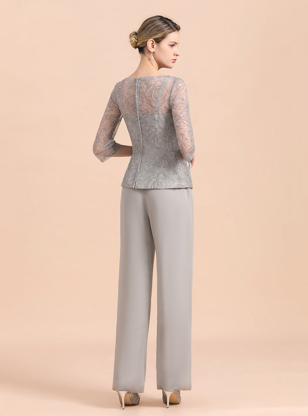 Scoop 3/4 Sleeves Lace Chiffon Jumpsuit BMbride