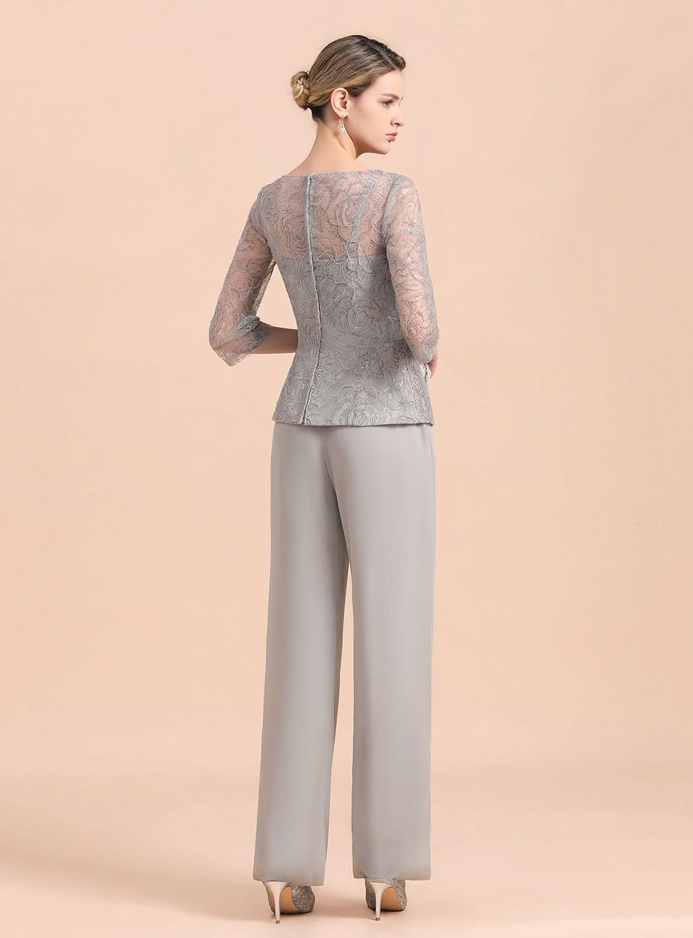 Scoop 3/4 Sleeves Lace Chiffon Jumpsuit BMbride