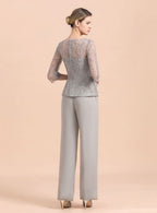 Scoop 3/4 Sleeves Lace Chiffon Jumpsuit BMbride