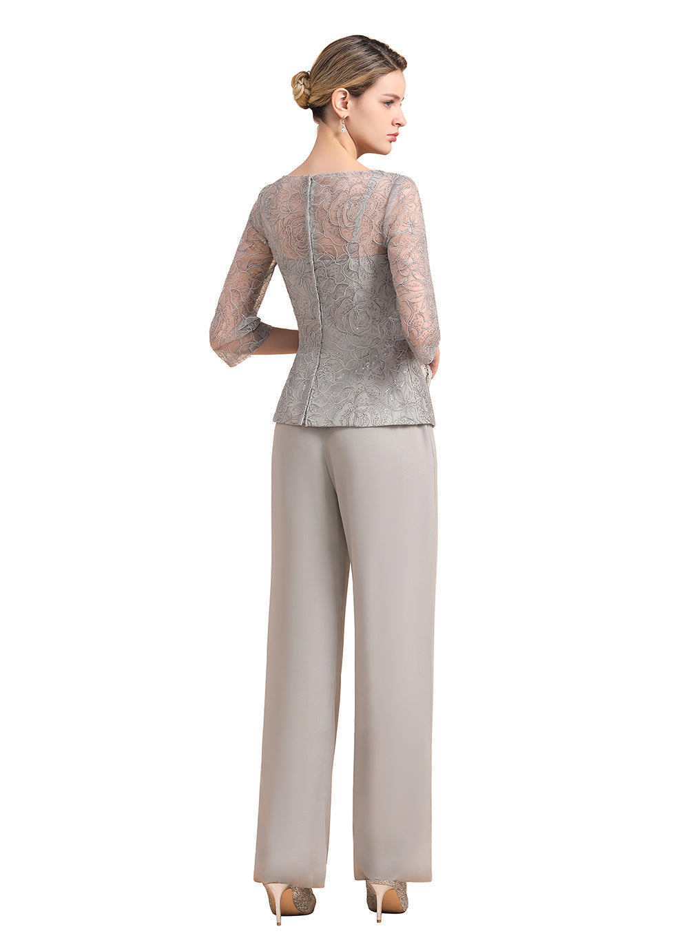 Scoop 3/4 Sleeves Lace Chiffon Jumpsuit BMbride